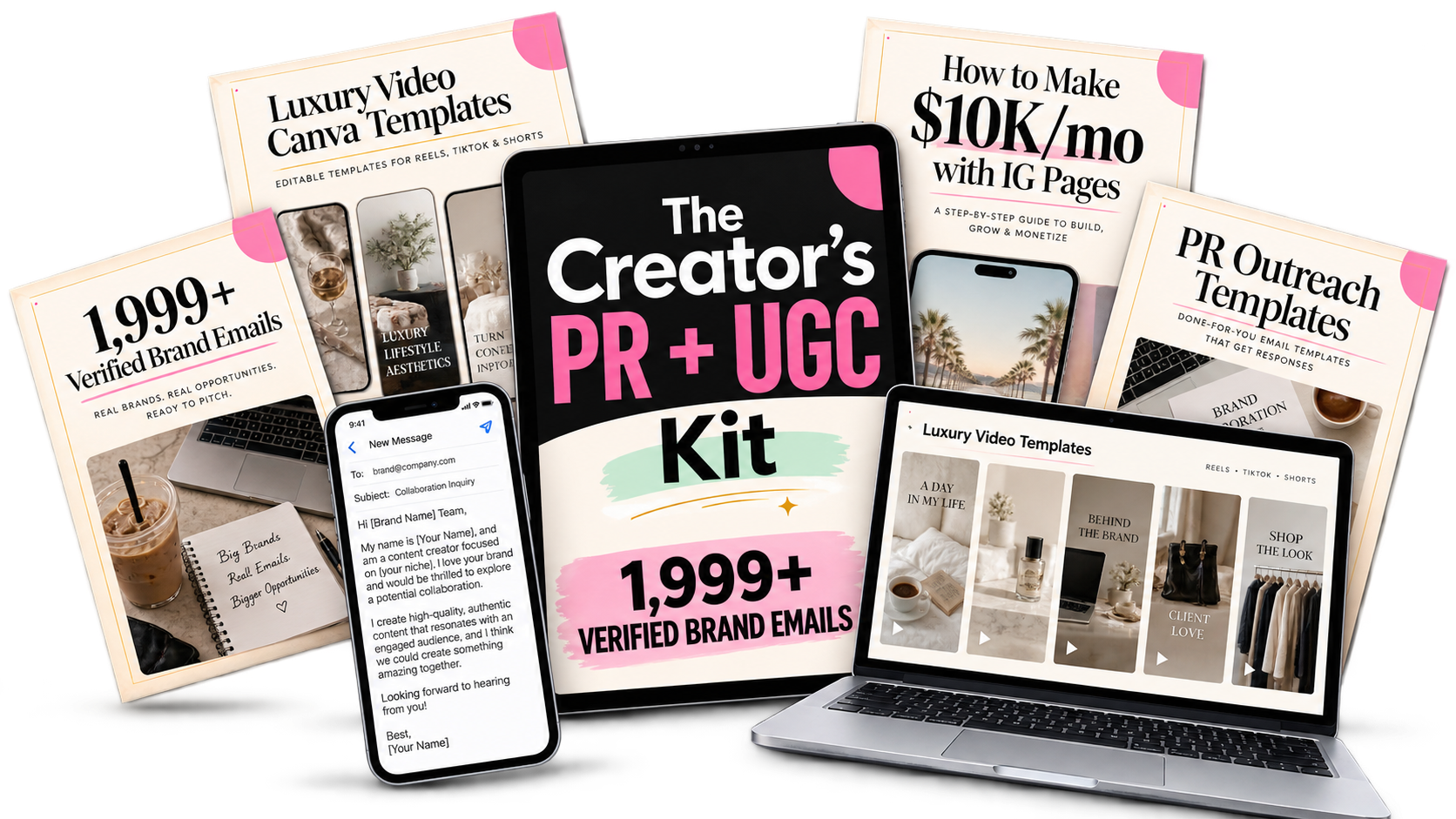 The Creator's PR and UGC Starter Bundle with verified brand emails, outreach templates, and video templates